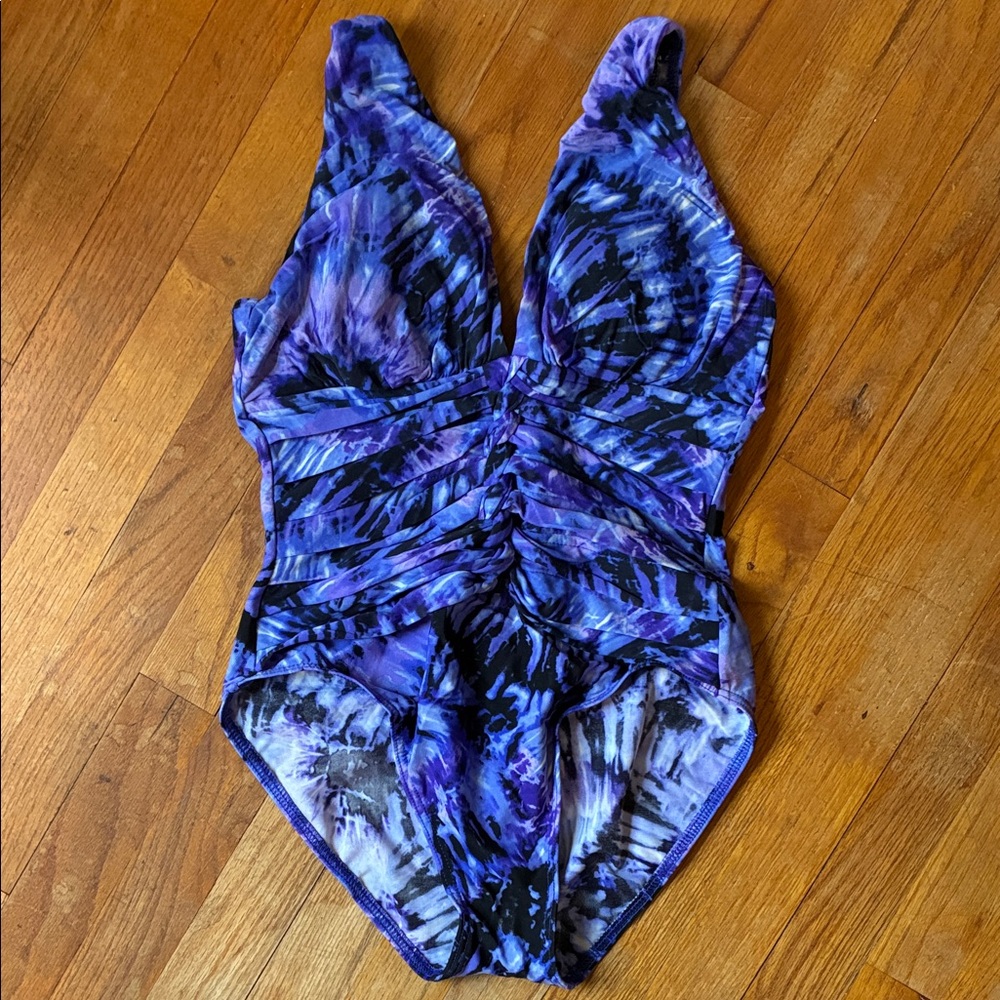 Miraclesuit Purple and Black Tie Dye Swimwear